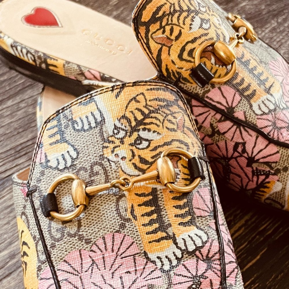 Gucci mules HTF bengal print 37.5 ex cond new toe caps